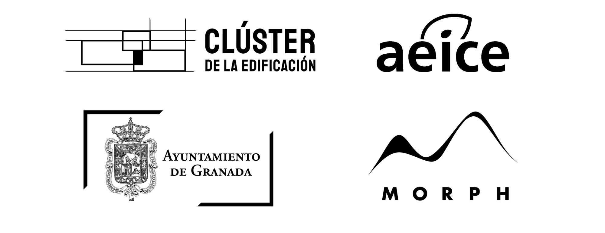 Logos de Clúster de la Edificación, AEICE, Ayuntamiento de Granada y Morph